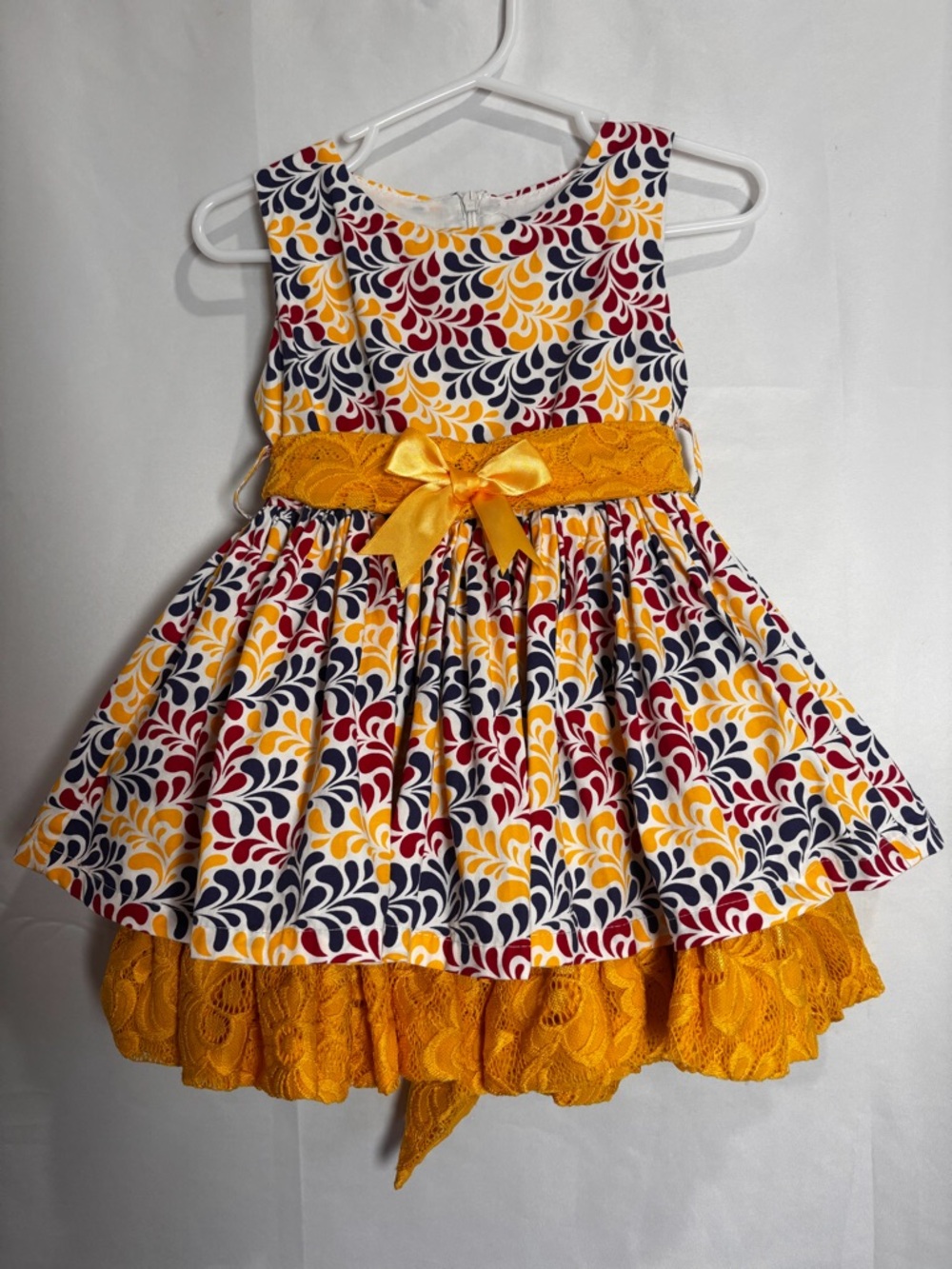 Girls Yellow Floral Lace Bow Party Dress